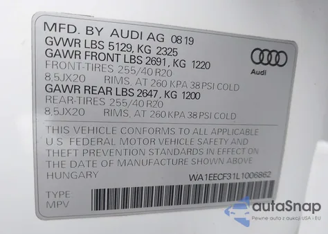 2020 Audi Q3 Premium Plus 45 Tfsi S Line Quattro Tiptronic from USA, damaged, VIN WA1EECF31L1006862